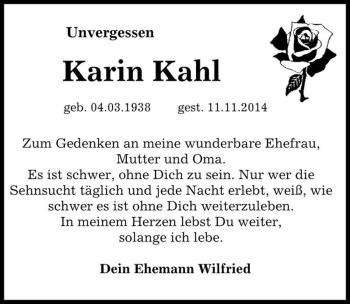 Traueranzeige von Karin Kahl  von Magdeburger Volksstimme
