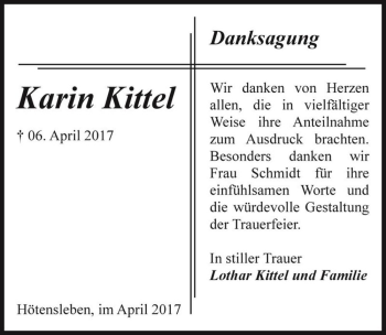 Traueranzeige von Karin Kittel  von Magdeburger Volksstimme