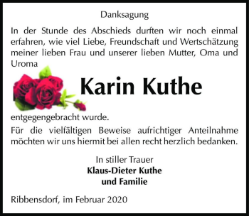 Traueranzeige von Karin Kuthe  von Magdeburger Volksstimme