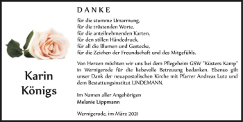 Traueranzeige von Karin Königs  von Magdeburger Volksstimme