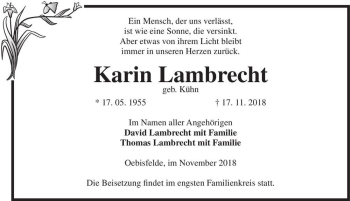 Traueranzeige von Karin Lambrecht (geb. Kühn)  von Magdeburger Volksstimme