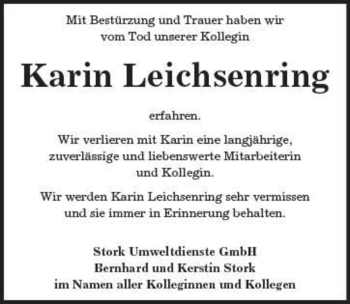 Traueranzeige von Karin Leichsenring  von Magdeburger Volksstimme
