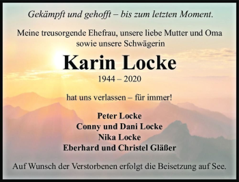 Traueranzeige von Karin Locke  von Magdeburger Volksstimme