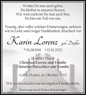 Traueranzeige von Karin Lorenz (geb. Dörfler)  von Magdeburger Volksstimme