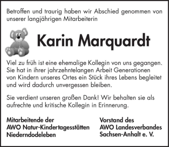 Traueranzeige von Karin Marquardt  von Magdeburger Volksstimme