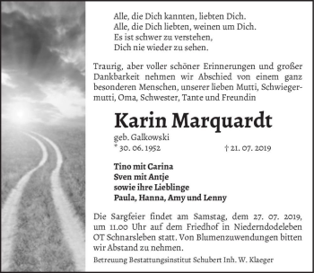 Traueranzeige von Karin Marquardt (geb. Galkowski)  von Magdeburger Volksstimme