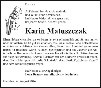 Traueranzeige von Karin Matuszczak  von Magdeburger Volksstimme