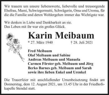 Traueranzeige von Karin Meibaum  von Magdeburger Volksstimme