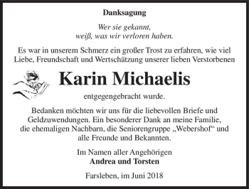 Traueranzeige von Karin Michaelis  von Magdeburger Volksstimme
