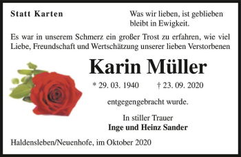 Traueranzeige von Karin Müller  von Magdeburger Volksstimme