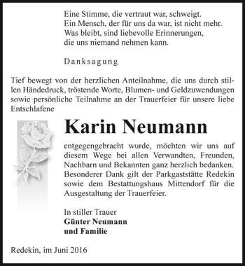 Traueranzeige von Karin Neumann  von Magdeburger Volksstimme