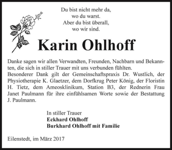 Traueranzeige von Karin Ohlhoff  von Magdeburger Volksstimme