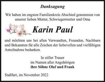 Traueranzeige von Karin Paul  von Magdeburger Volksstimme