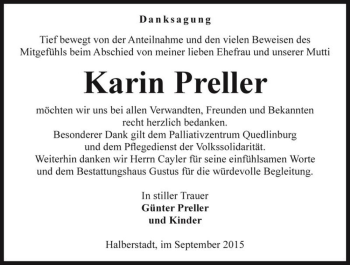 Traueranzeige von Karin Preller  von Magdeburger Volksstimme
