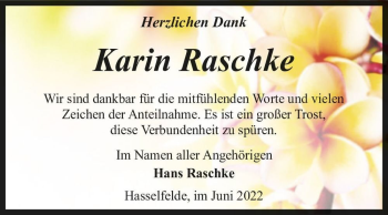 Traueranzeige von Karin Raschke  von Magdeburger Volksstimme