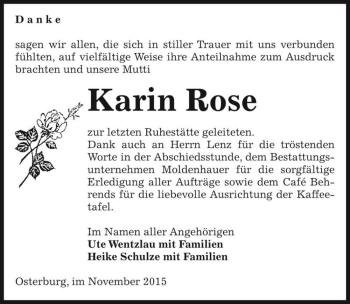 Traueranzeige von Karin Rose  von Magdeburger Volksstimme