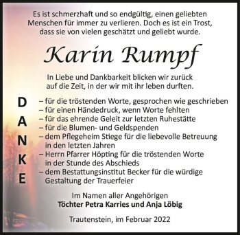 Traueranzeige von Karin Rumpf  von Magdeburger Volksstimme