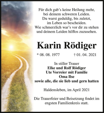 Traueranzeige von Karin Rödiger  von Magdeburger Volksstimme