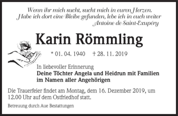 Traueranzeige von Karin Römmling  von Magdeburger Volksstimme
