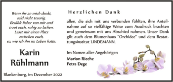Traueranzeige von Karin Rühlmann  von Magdeburger Volksstimme
