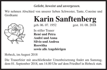 Traueranzeige von Karin Sanftenberg  von Magdeburger Volksstimme