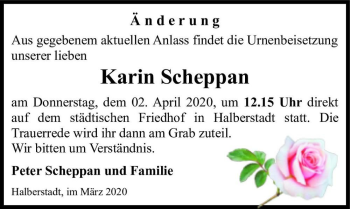 Traueranzeige von Karin Scheppan  von Magdeburger Volksstimme