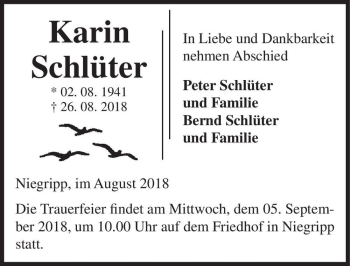 Traueranzeige von Karin Schlüter  von Magdeburger Volksstimme