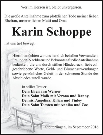 Traueranzeige von Karin Schoppe  von Magdeburger Volksstimme