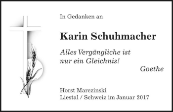 Traueranzeige von Karin Schuhmacher  von Magdeburger Volksstimme