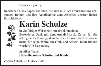 Traueranzeige von Karin Schulze  von Magdeburger Volksstimme