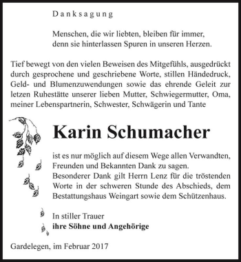 Traueranzeige von Karin Schumacher  von Magdeburger Volksstimme