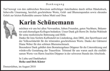 Traueranzeige von Karin Schünemann  von Magdeburger Volksstimme