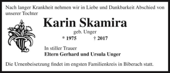 Traueranzeige von Karin Skamira (geb. Unger)  von Magdeburger Volksstimme