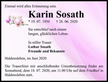 Traueranzeige von Karin Sosath  von Magdeburger Volksstimme