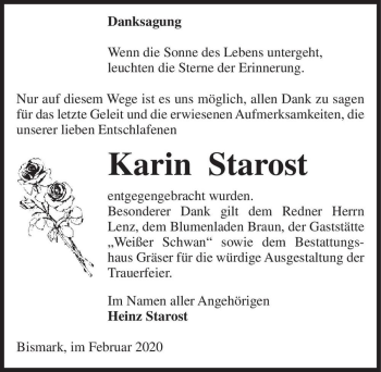 Traueranzeige von Karin Starost  von Magdeburger Volksstimme