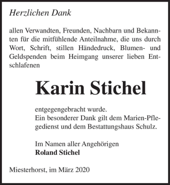Traueranzeige von Karin Stichel  von Magdeburger Volksstimme