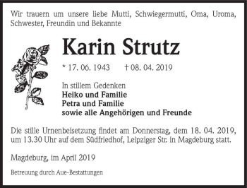 Traueranzeige von Karin Strutz  von Magdeburger Volksstimme