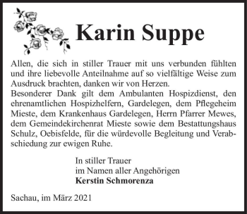 Traueranzeige von Karin Suppe  von Magdeburger Volksstimme