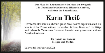 Traueranzeige von Karin Theiß  von Magdeburger Volksstimme