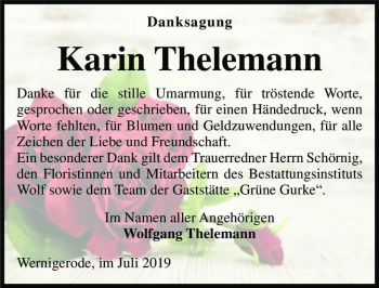 Traueranzeige von Karin Thelemann  von Magdeburger Volksstimme