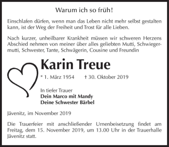 Traueranzeige von Karin Treue  von Magdeburger Volksstimme