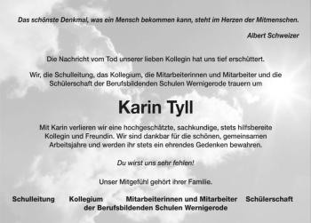 Traueranzeige von Karin Tyll  von Magdeburger Volksstimme