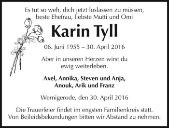 Traueranzeige von Karin Tyll  von Magdeburger Volksstimme