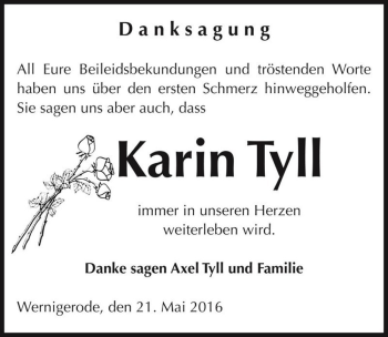 Traueranzeige von Karin Tyll  von Magdeburger Volksstimme