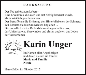 Traueranzeige von Karin Unger  von Magdeburger Volksstimme