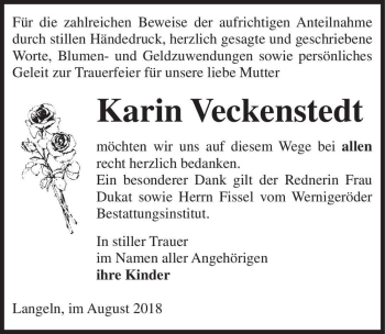 Traueranzeige von Karin Veckenstedt  von Magdeburger Volksstimme
