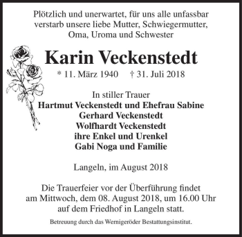 Traueranzeige von Karin Veckenstedt  von Magdeburger Volksstimme