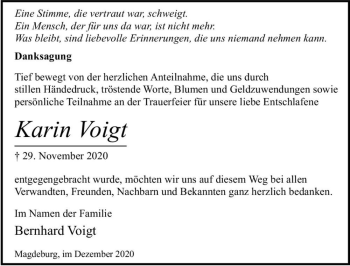 Traueranzeige von Karin Voigt  von Magdeburger Volksstimme