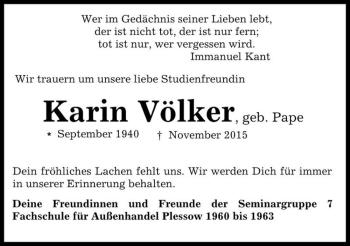 Traueranzeige von Karin Völker (geb. Pape)  von Magdeburger Volksstimme