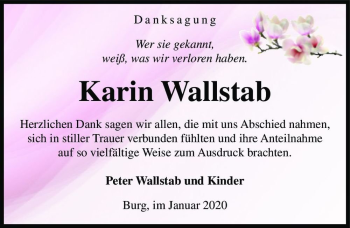 Traueranzeige von Karin Wallstab  von Magdeburger Volksstimme